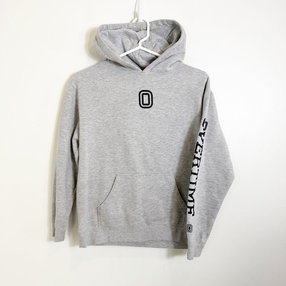 Overtime Hoodie Boys Large Grey Logo Sleeve Graphic Fleece Sweatshirt